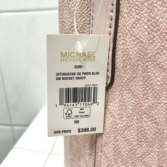 NWT MICHAEL KORS SURI BUCKET DRAWSTRING CROSSBODY BAG SIGNATURE BLUSH - Picture 8 of 12